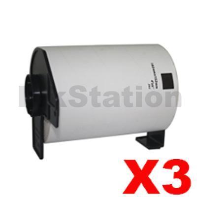 3 x Brother DK-11241 Compatible Black Text on White 102mm x 152mm Die-Cut Paper Label Roll - 200 labels per roll