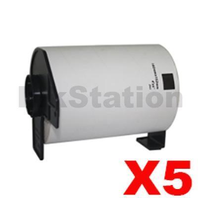 5 x Brother DK-11241 Compatible Black Text on White 102mm x 152mm Die-Cut Paper Label Roll - 200 labels per roll