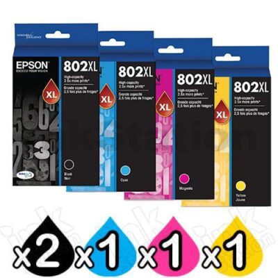 5 Pack Epson 802XL (C13T356192-C13T356492) Genuine High Yield Inkjet Cartridge Combo Pack [2BK,1C,1M,1Y]