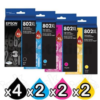 10 Pack Epson 802XL (C13T356192-C13T356492) Genuine High Yield Inkjet Cartridge Combo Pack [4BK,2C,2M,2Y]