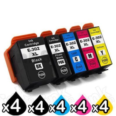 20 Pack Epson 302XL (C13T01X192,C13T01Y192-C13T01Y492) Compatible High Yield Ink Combo [4BK+4PBK+4C+4M+4Y]