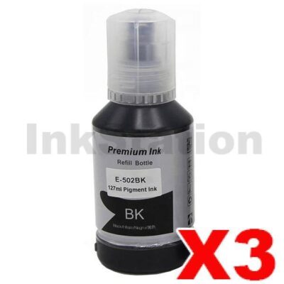 3 x Epson T502 Compatible Black Ink Bottle [C13T03K192]