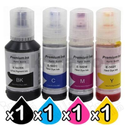 4-Pack Compatible Epson T502 EcoTank Ink Bottles [BK+C+M+Y]