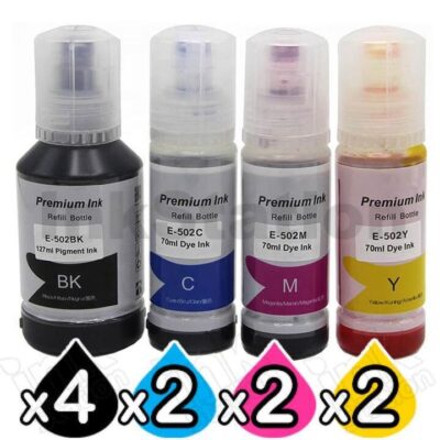 10-Pack Compatible Epson T502 EcoTank Ink Bottles [4BK+2C+2M+2Y]