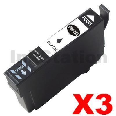 3 x Epson 802XL (C13T356192) Compatible Black High Yield Inkjet Cartridge