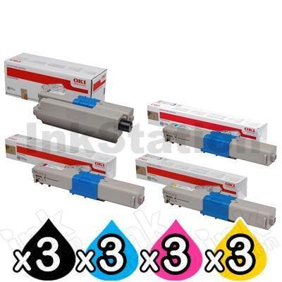 3 Sets of 4 Pack Genuine OKI C301/ C321 Toner Combo (44973545-44973548) [3BK,3C,3M,3Y]