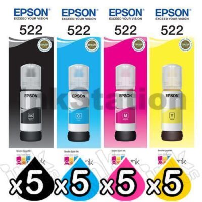20-Pack Genuine Epson T522 EcoTank Ink Bottle [5BK+5C+5M+5Y]