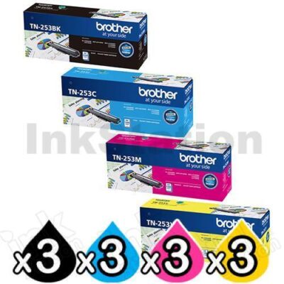 3 Sets of 4 Pack Brother TN-253 Genuine Toner Combo [3BK,3C,3M,3Y]