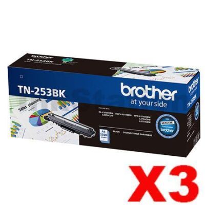 3 x Brother TN-253BK Genuine Black Toner Cartridge - 2,500 pages