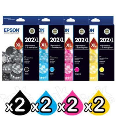 8 Pack Genuine Epson 202XL (C13T02P192-C13T02P492) High Yield Ink Combo [2BK,2C,2M,2Y]