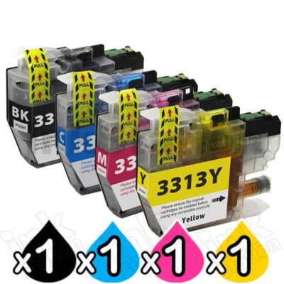 4 Pack Brother LC-3313 Compatible Ink Cartridges Combo (High Yield of Brother LC-3311) [1BK, 1C, 1M, 1Y]