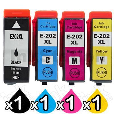 4 Pack Compatible Epson 202XL (C13T02P192-C13T02P492) High Yield Ink Combo [1BK,1C,1M,1Y]