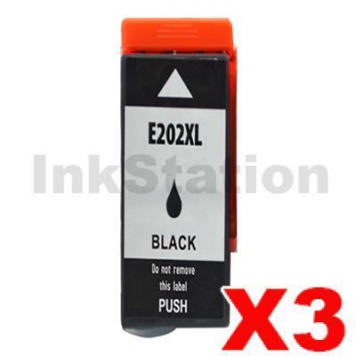 3 x Epson 202XL Compatible Black High Yield Ink Cartridge [C13T02P192]