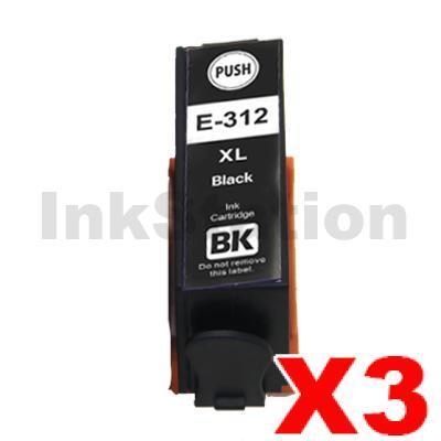 3 x Epson 312XL (C13T183192) Compatible Black High Yield Inkjet Cartridge