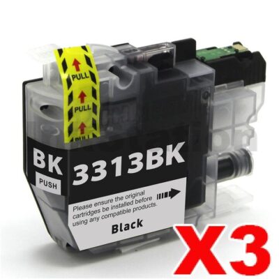 3 x Brother LC-3313BK Compatible Black Ink Cartridge - 400 pages (High Yield of Brother LC-3311BK)