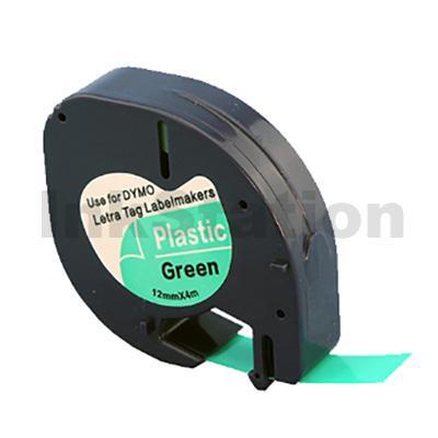Dymo SD91204 Compatible 12mm x 4m Black On Green LetraTag Plastic Tape