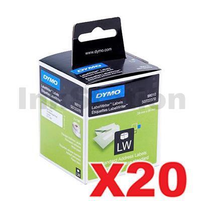 20 x Dymo SD99010 / S0722370 Genuine White Label 2 Roll 28mm x 89mm - 130 labels per roll