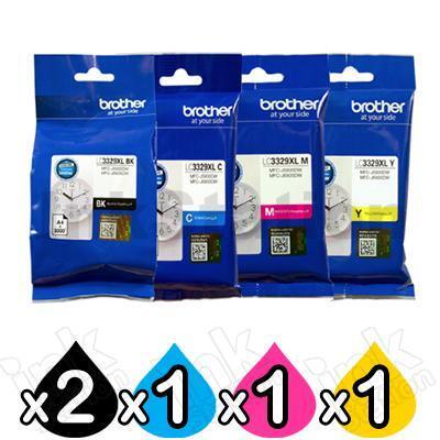 5 Pack Brother LC-3329XL High Yield Genuine Ink Cartridges Combo [2BK, 1C, 1M, 1Y]