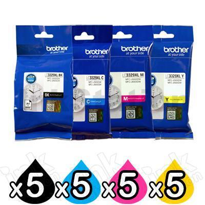 20 Pack Brother LC-3329XL High Yield Genuine Ink Cartridges Combo [5BK, 5C, 5M, 5Y]