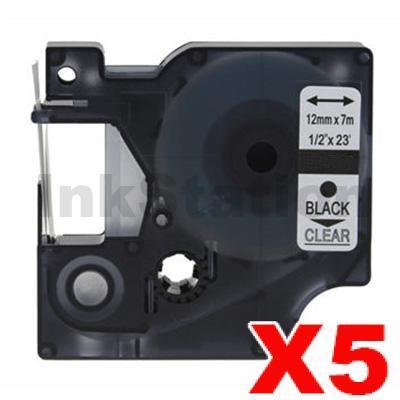 5 x Dymo SD45010 / S0720500 Compatible 12mm Black Text on Clear Label Cassette - 7 meters