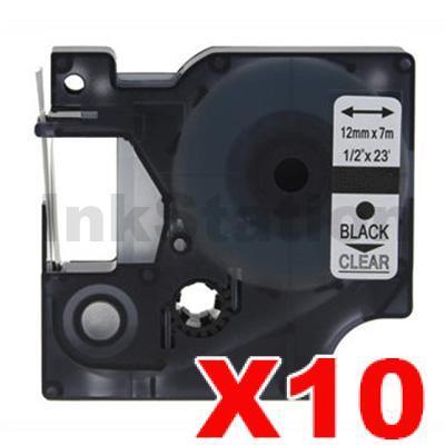 10 x Dymo SD45010 / S0720500 Compatible 12mm Black Text on Clear Label Cassette - 7 meters