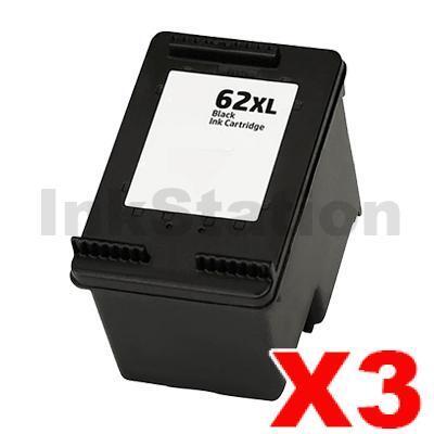 3 x HP 62XL Compatible Black High Yield Inkjet Cartridge C2P05AA - 600 Pages