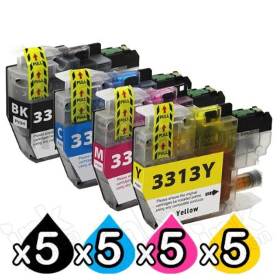 5 Sets of 4 Pack Brother LC-3313 Compatible Ink Cartridges Combo (High Yield of Brother LC-3311) [5BK, 5C, 5M, 5Y]