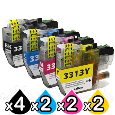 10 Pack Brother LC-3313 Compatible Ink Cartridges Combo (High Yield of Brother LC-3311) [4BK, 2C, 2M, 2Y]