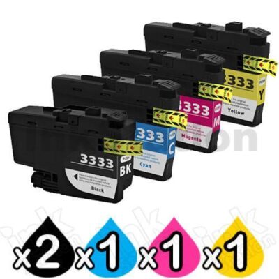 5 Pack Brother LC-3333 Compatible High Yield Ink Cartridge Combo [2BK, 1C, 1M, 1Y]