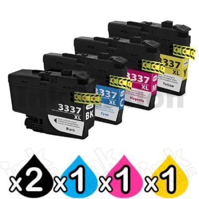 5 Pack Brother LC-3337 Compatible High Yield Ink Cartridge Combo [2BK, 1C, 1M, 1Y]