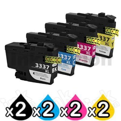 8 Pack Brother LC-3337 Compatible High Yield Ink Cartridge Combo [2BK, 2C, 2M, 2Y]