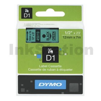 Dymo SD45019 / S0720590 Genuine 12mm Black Text on Green Label Cassette - 7 meters