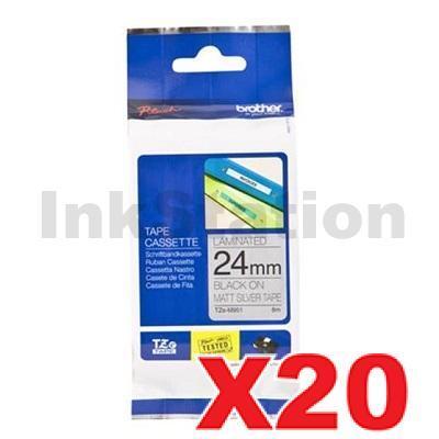 20 x Brother TZe-M951 Genuine 24mm Black Text on Matt Silver Laminated Tape - 8 metres