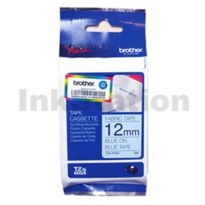 Brother TZe-FA53 Genuine 12mm Blue Text on Blue Fabric Tape - 3 meters