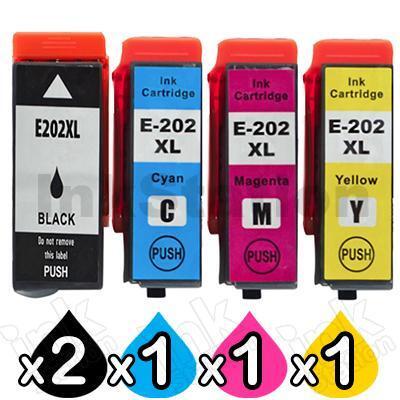 5 Pack Compatible Epson 202XL (C13T02P192-C13T02P492) High Yield Ink Combo [2BK,1C,1M,1Y]