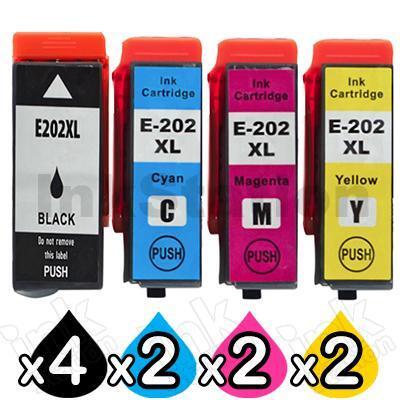 10 Pack Compatible Epson 202XL (C13T02P192-C13T02P492) High Yield Ink Combo [4BK,2C,2M,2Y]