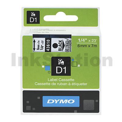 Dymo SD43610 / S0720770 Genuine 6mm Black Text on Clear Label Cassette - 7 meters