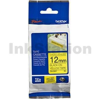 Brother TZe-S631 Genuine 12mm Black Text on Yellow Strong Adhesive Laminated Tape - 8 metres