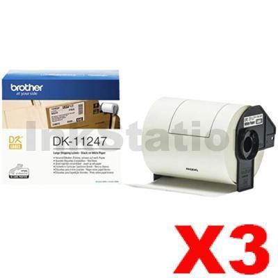 3 x Brother DK-11247 Genuine Black Text on White 103mm x 164mm Die-Cut Paper Label Roll - 180 labels per roll