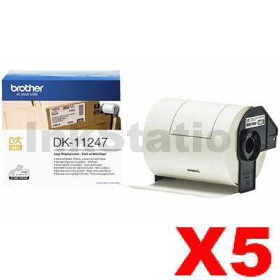 5 x Brother DK-11247 Genuine Black Text on White 103mm x 164mm Die-Cut Paper Label Roll - 180 labels per roll