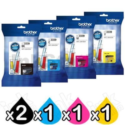 5 Pack Brother LC-3339XL Genuine High Yield Ink Cartridge Combo [2BK, 1C, 1M, 1Y]