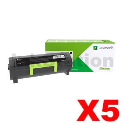 5 x Lexmark 56F6X0E Genuine MS421 / MS521 / MS622 / MX421 / MX522 / MX622 Black Extra High Yield Return Program Toner Cartridge - 20,000 pages