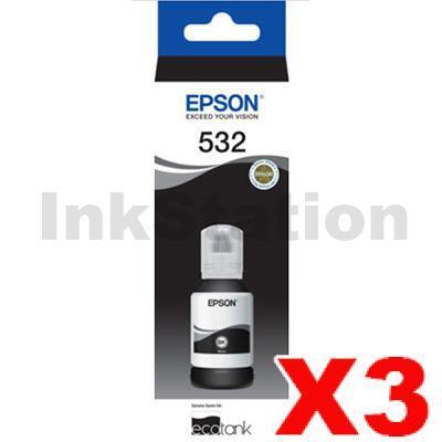 3 x Genuine Epson T532 EcoTank Black Ink Bottle C13T03J192