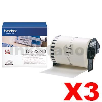 3 x Brother DK-22246 Genuine Black Text on White Continuous Paper Label Roll 103mm x 30.48m