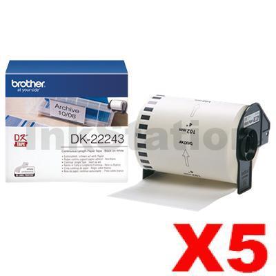 5 x Brother DK-22246 Genuine Black Text on White Continuous Paper Label Roll 103mm x 30.48m