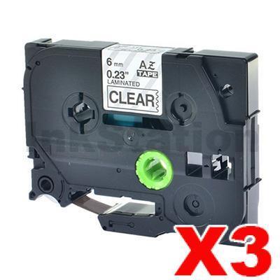 3 x Brother TZe-111 Compatible 6mm Black Text on Clear Laminated Tape - 8 meters