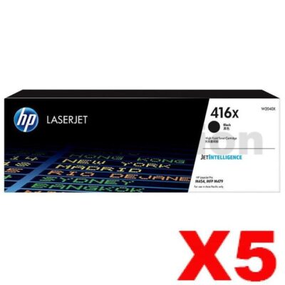 5 x HP 416X W2040X Genuine Black High Yield Toner Cartridge - 7,500 pages