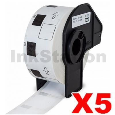 5 x Brother DK-11221 Compatible Black Text on White 23mm x 23mm Die-Cut Paper Label Roll - 1000 labels per roll