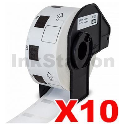 10 x Brother DK-11221 Compatible Black Text on White 23mm x 23mm Die-Cut Paper Label Roll - 1000 labels per roll