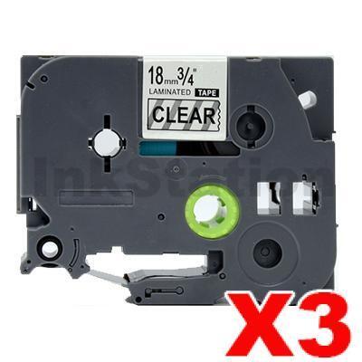 3 x Brother TZe-141 Compatible 18mm Black Text on Clear Laminated Tape - 8 meters